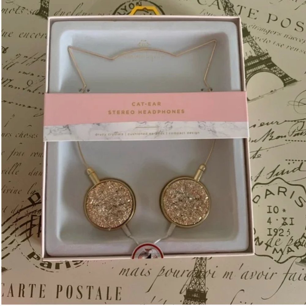 NIB Nanette Lepore | Rose Gold Granite Cat Ear Stereo Headphones